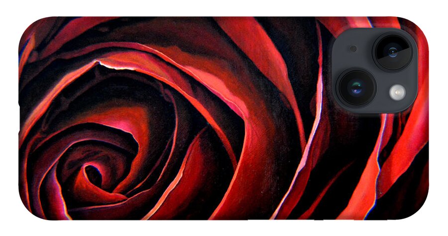 Red Rose iPhone 14 Case featuring the painting January Rose by Thu Nguyen