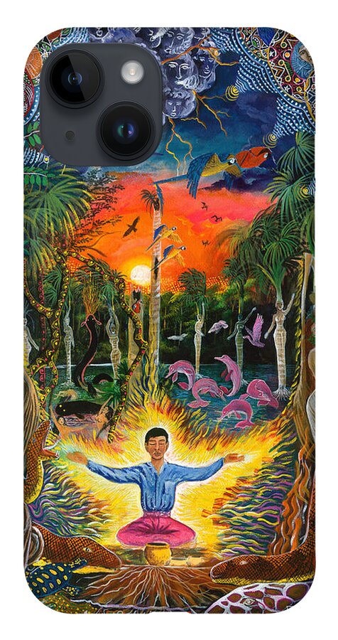Pablo Amaringo iPhone 14 Case featuring the painting Jehua Supai by Pablo Amaringo