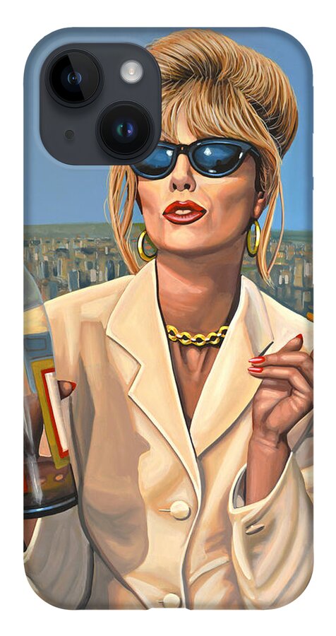 Joanna Lumley iPhone 14 Case featuring the painting Joanna Lumley as Patsy Stone by Paul Meijering