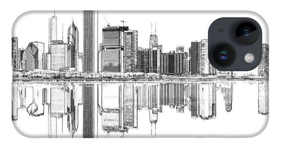 Chicago Panorama iPhone 14 Case featuring the digital art John Hancock Chicago by Dejan Jovanovic