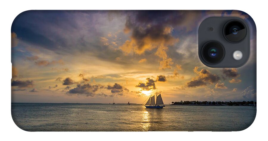 Key iPhone 14 Case featuring the photograph Key West Florida Sunset and Sailboat Mallory Square by Robert Bellomy