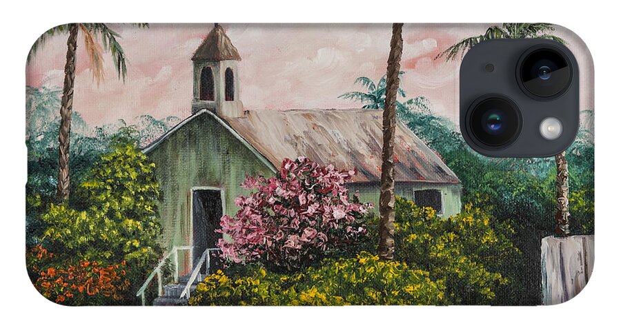 Building iPhone 14 Case featuring the painting Lahuiokalani Chapel by Darice Machel McGuire