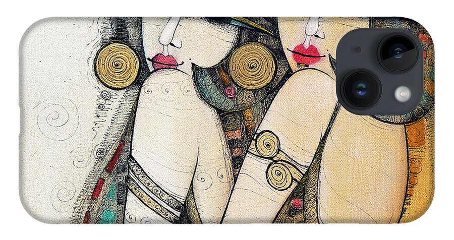 Young Girls iPhone 14 Case featuring the painting Les Demoiselles by Albena Vatcheva