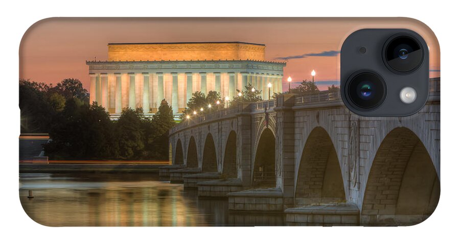 Clarence Holmes iPhone 14 Case featuring the photograph Lincoln Memorial and Arlington Memorial Bridge at Dawn I by Clarence Holmes