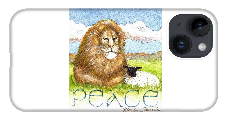 Lion And Lamb iPhone Case featuring the painting Lion and Lamb - Peace by Marlene Schwartz Massey