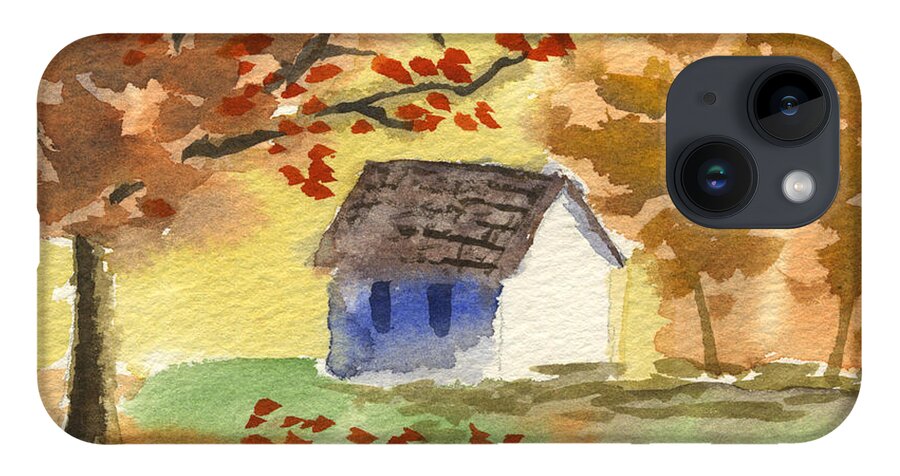 Cottage In Autumn iPhone 14 Case featuring the painting Little Cottage in Autumn by Beverly Claire Kaiya