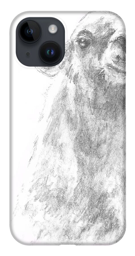 Llama iPhone 14 Case featuring the drawing Llama Close up by Andrew Gillette
