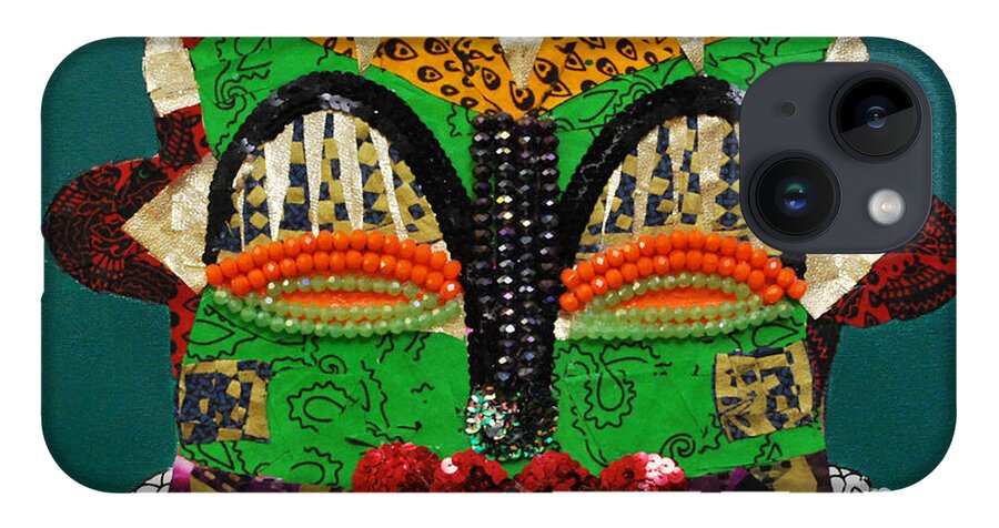 African Mask iPhone 14 Case featuring the tapestry - textile Lotus Warrior by Apanaki Temitayo M