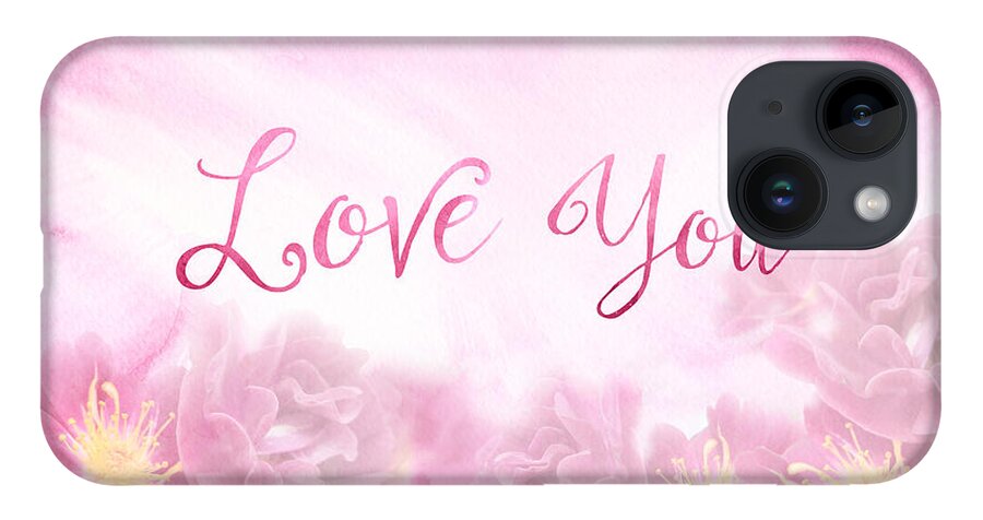 Pink Roses iPhone Case featuring the painting Love You Dark Pink Roses Watercolor Background by Beverly Claire Kaiya