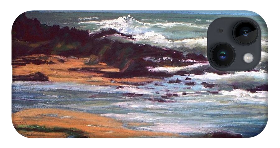 Oceanscape iPhone 14 Case featuring the pastel Low Tide Pescadero Beach by Marian Berg