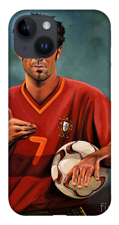Luis Figo iPhone 14 Case featuring the painting Luis Figo by Paul Meijering