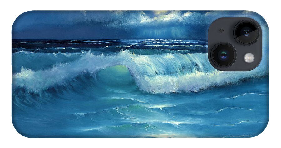 Seascape iPhone 14 Case featuring the painting Lullaby in Moonlight by Kathie Camara