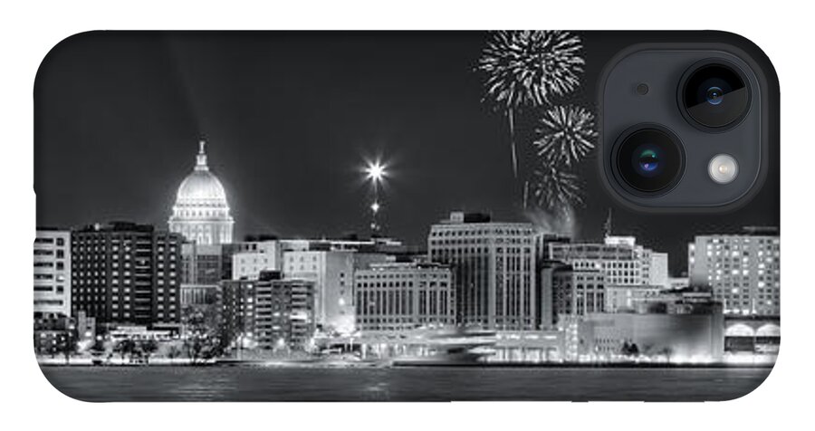 Capitol iPhone 14 Case featuring the photograph Madison - Wisconsin - New Years Eve Panorama Black and White by Steven Ralser