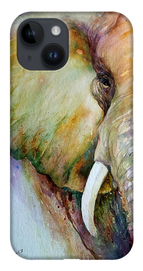 Watercolor iPhone 14 Case featuring the painting Majestic Elephant_Up Close by Arti Chauhan