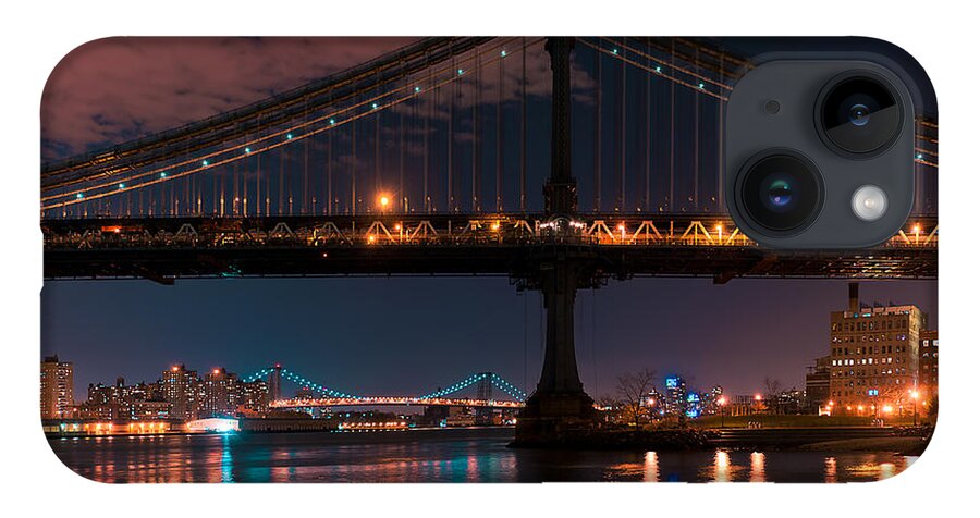 Amazing Brooklyn Bridge Photos iPhone Case featuring the photograph Manhattan Bridge Framing Williamsburg Bridge by Mitchell R Grosky