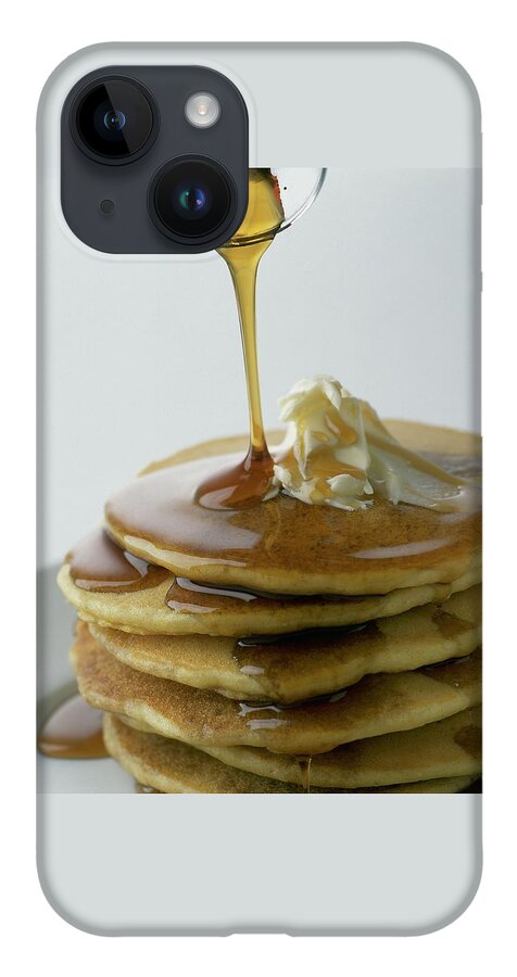 Maple Syrup Being Poured Onto A Stack Of Pancakes iPhone 14 Case