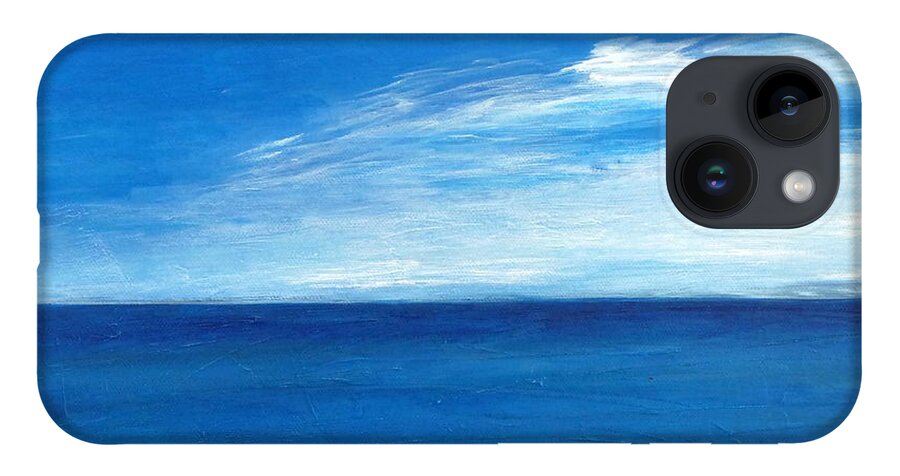 Greece iPhone 14 Case featuring the painting Meme Beach Skies - Koroni - Greece by Jackie Sherwood