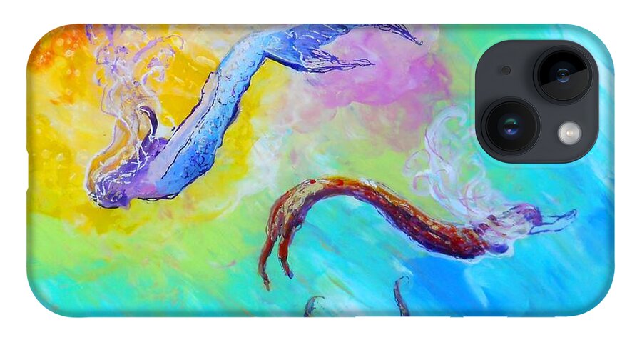 Mermaid iPhone 14 Case featuring the painting Mermaids by Marionette Taboniar