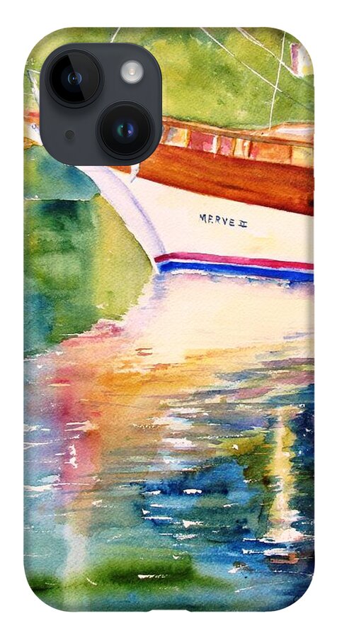 Sailboat iPhone Case featuring the painting Merve II gulet yacht Reflections by Carlin Blahnik CarlinArtWatercolor