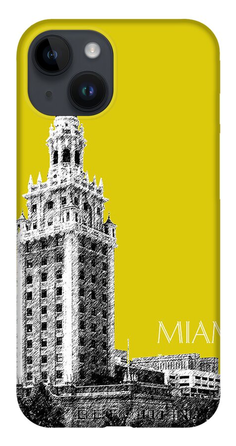 Architecture iPhone 14 Case featuring the digital art Miami Skyline Freedom Tower - Mustard by DB Artist