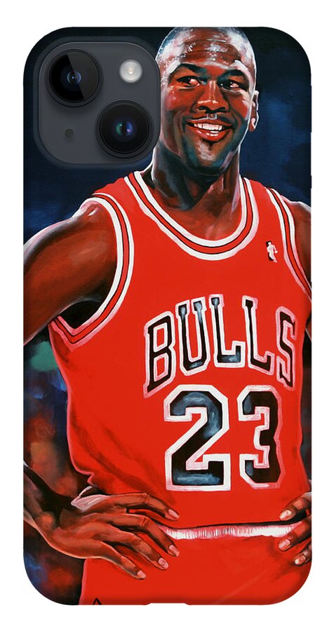 Michael Jordan iPhone 14 Case featuring the painting Michael Jordan by Paul Meijering