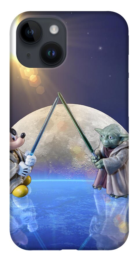 Mickey Mouse iPhone 14 Case featuring the photograph Mickey vs Yoda by Bill and Linda Tiepelman