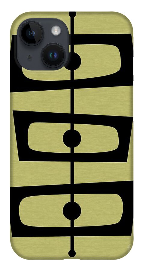 Green iPhone 14 Case featuring the digital art Mid Century Shapes on Avocado by Donna Mibus