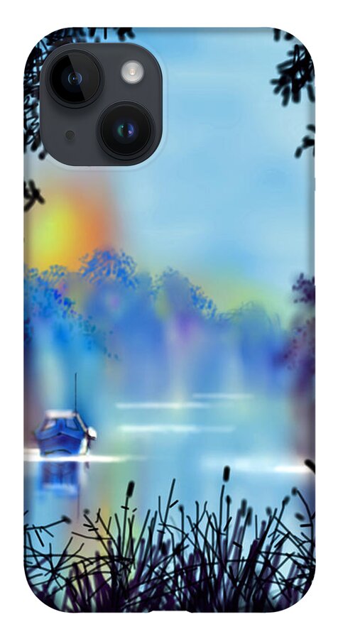 Glenn Marshall iPhone 14 Case featuring the painting Misty Mooring by Glenn Marshall