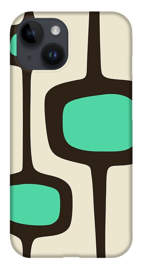 Mid Century Modern iPhone Case featuring the digital art Mod Pod Three Aqua with Brown by Donna Mibus