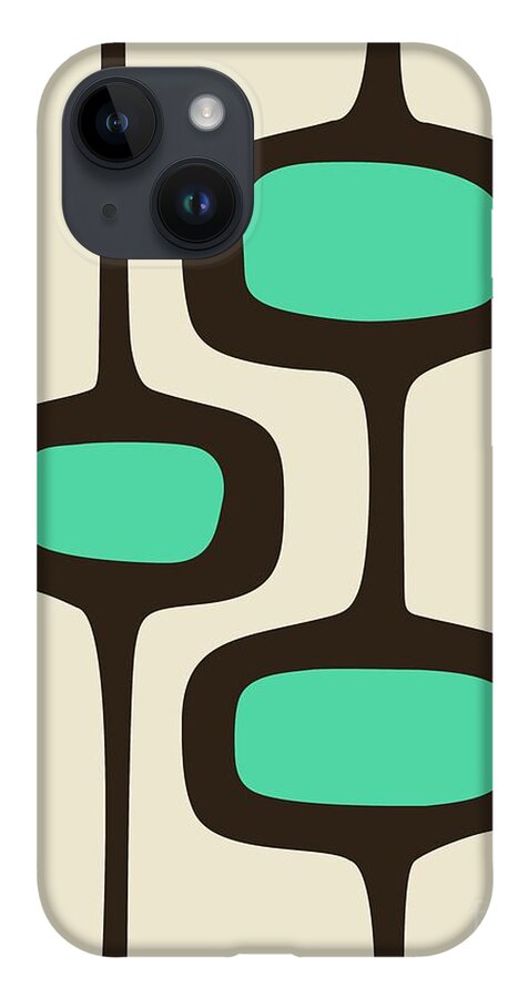 Mid Century Modern iPhone 14 Case featuring the digital art Mod Pod Two Aqua with Brown by Donna Mibus