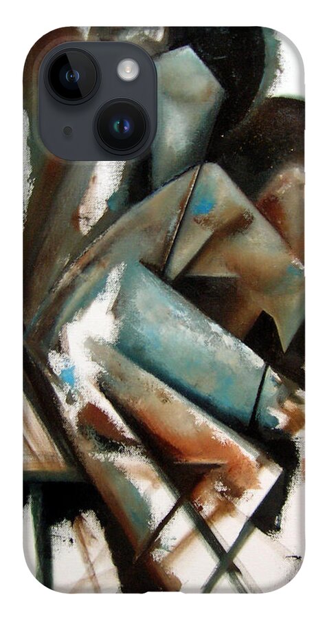 Jazz Cubism Thelonious Monk John Coltrane iPhone 14 Case featuring the painting Modus Dualis - process by Martel Chapman