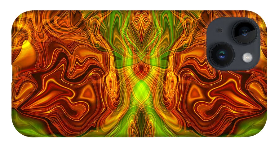 Abstract iPhone 14 Case featuring the painting Monarch Butterfly by Omaste Witkowski