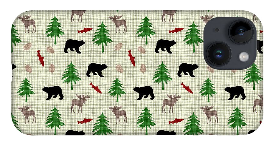 Moose iPhone 14 Case featuring the mixed media Moose and Bear Pattern by Christina Rollo