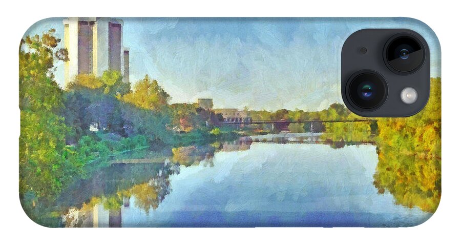Ohio State University iPhone 14 Case featuring the digital art Towers on the Olentangy. The Ohio State University by Digital Photographic Arts