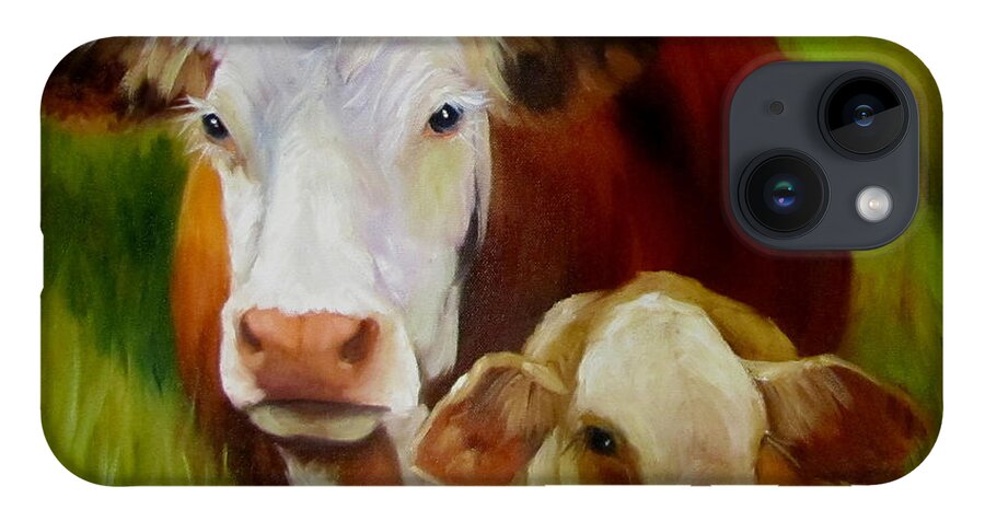 Hereford Cow iPhone Case featuring the painting Mother Cow and Baby Calf by Cheri Wollenberg