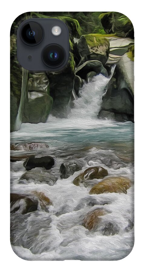 Waterfalls iPhone 14 Case featuring the painting Mount Rainier Falls by John Haldane