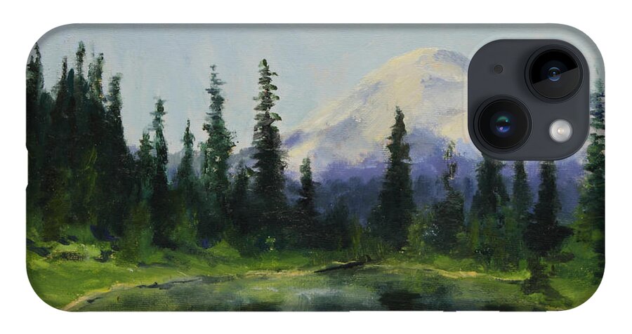 Mountains iPhone 14 Case featuring the painting Picnic by the Lake by Maria Hunt