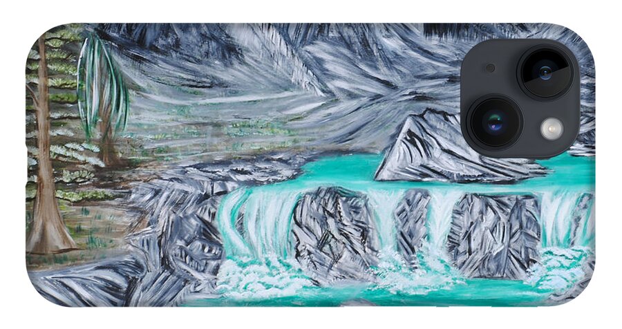 Mountains iPhone 14 Case featuring the painting Mountain Falls by Suzanne Surber