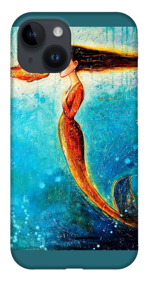 Mermaid Art iPhone 14 Case featuring the painting Mystic Mermaid II by Shijun Munns