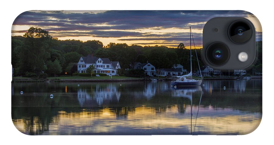 Sunset Reflection iPhone 14 Case featuring the photograph Mystic River Sunset Reflection by Kirkodd Photography Of New England