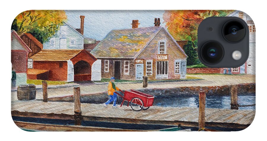 Mystic iPhone 14 Case featuring the painting Mystic Seaport by Karen Fleschler