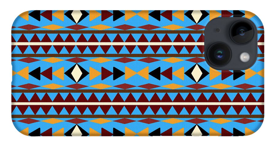Navajo iPhone 14 Case featuring the mixed media Navajo Blue Pattern by Christina Rollo