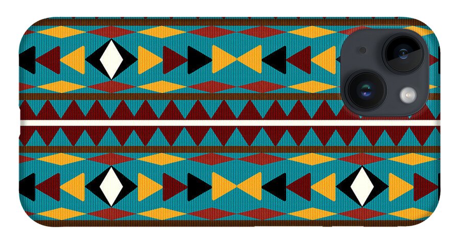 Navajo iPhone 14 Case featuring the mixed media Navajo Teal Pattern by Christina Rollo