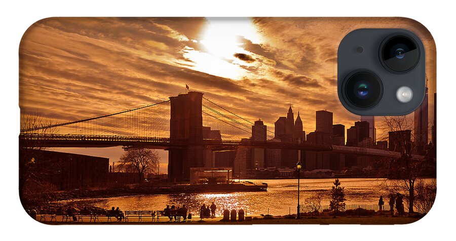 New York iPhone Case featuring the photograph New York Skyline and Brooklyn Bridge -- Late Afternoon by Mitchell R Grosky