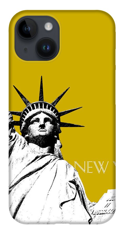 Architecture iPhone Case featuring the digital art New York Skyline Statue of Liberty - Gold by DB Artist