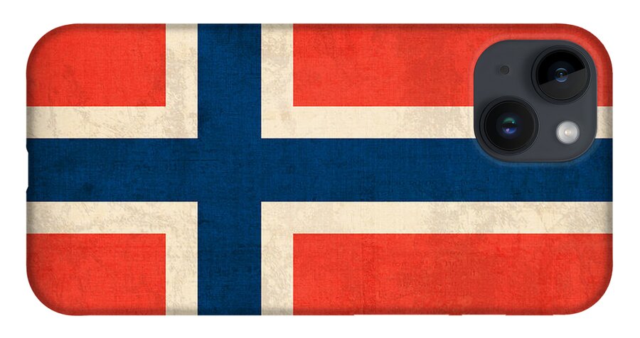 Norway Flag Distressed Vintage Finish Norwegian Oslo Scandinavian Europe Country Nation iPhone 14 Case featuring the mixed media Norway Flag Distressed Vintage Finish by Design Turnpike