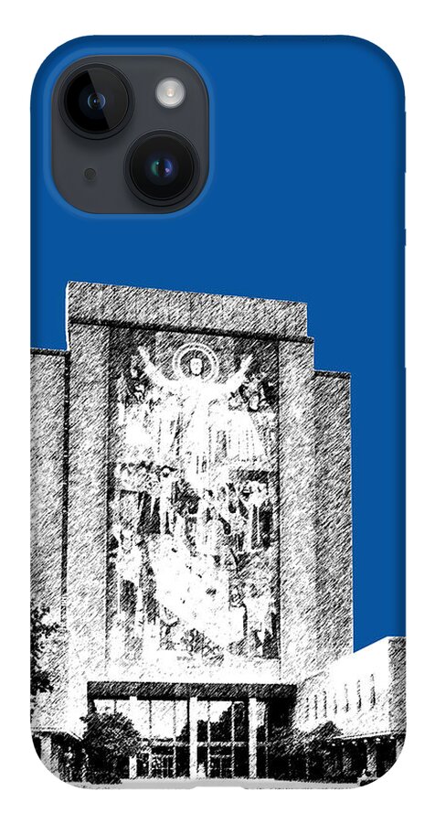 Architecture iPhone Case featuring the digital art Notre Dame University Skyline Hesburgh Library - Royal Blue by DB Artist