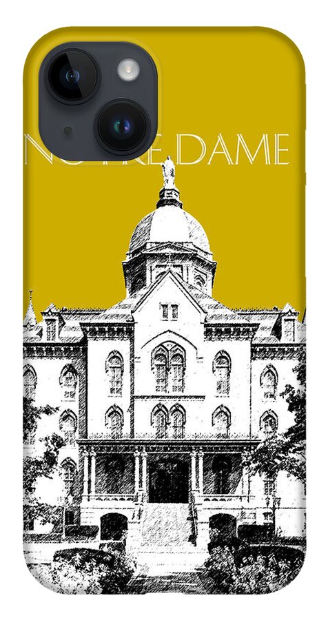 Architecture iPhone 14 Case featuring the digital art Notre Dame University Skyline Main Building - Gold by DB Artist