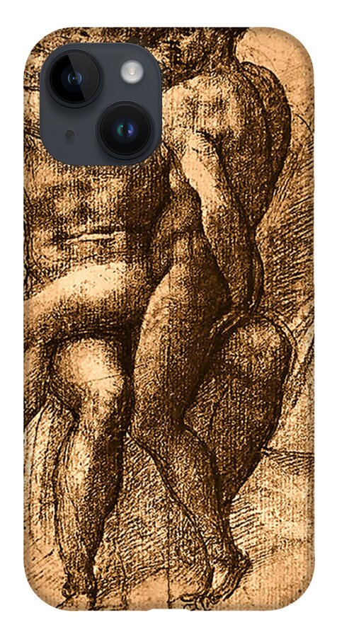 Nude Study Number One iPhone 14 Case featuring the painting Nude Study Number One by Michelangelo Buonarroti