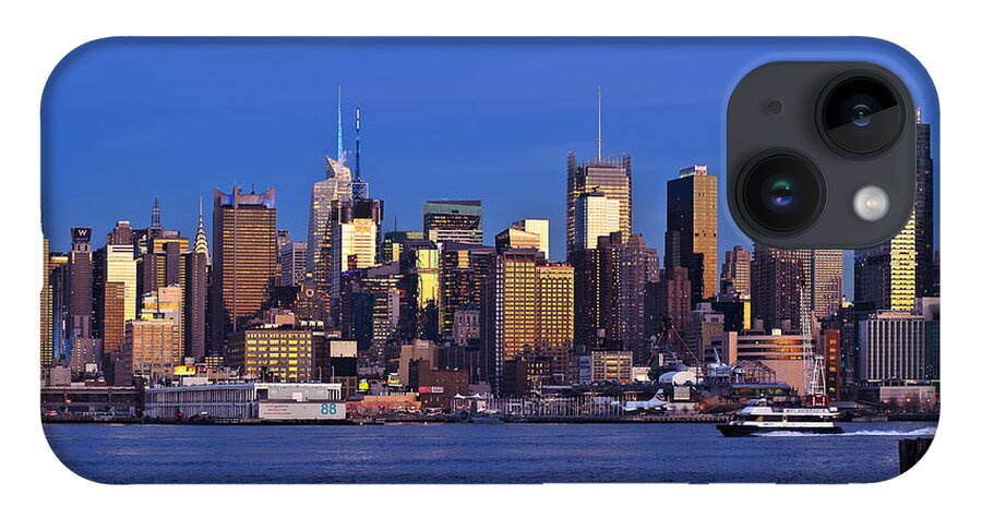 Best New York Skyline Photos iPhone Case featuring the photograph NY Skyline at Twilight by Mitchell R Grosky